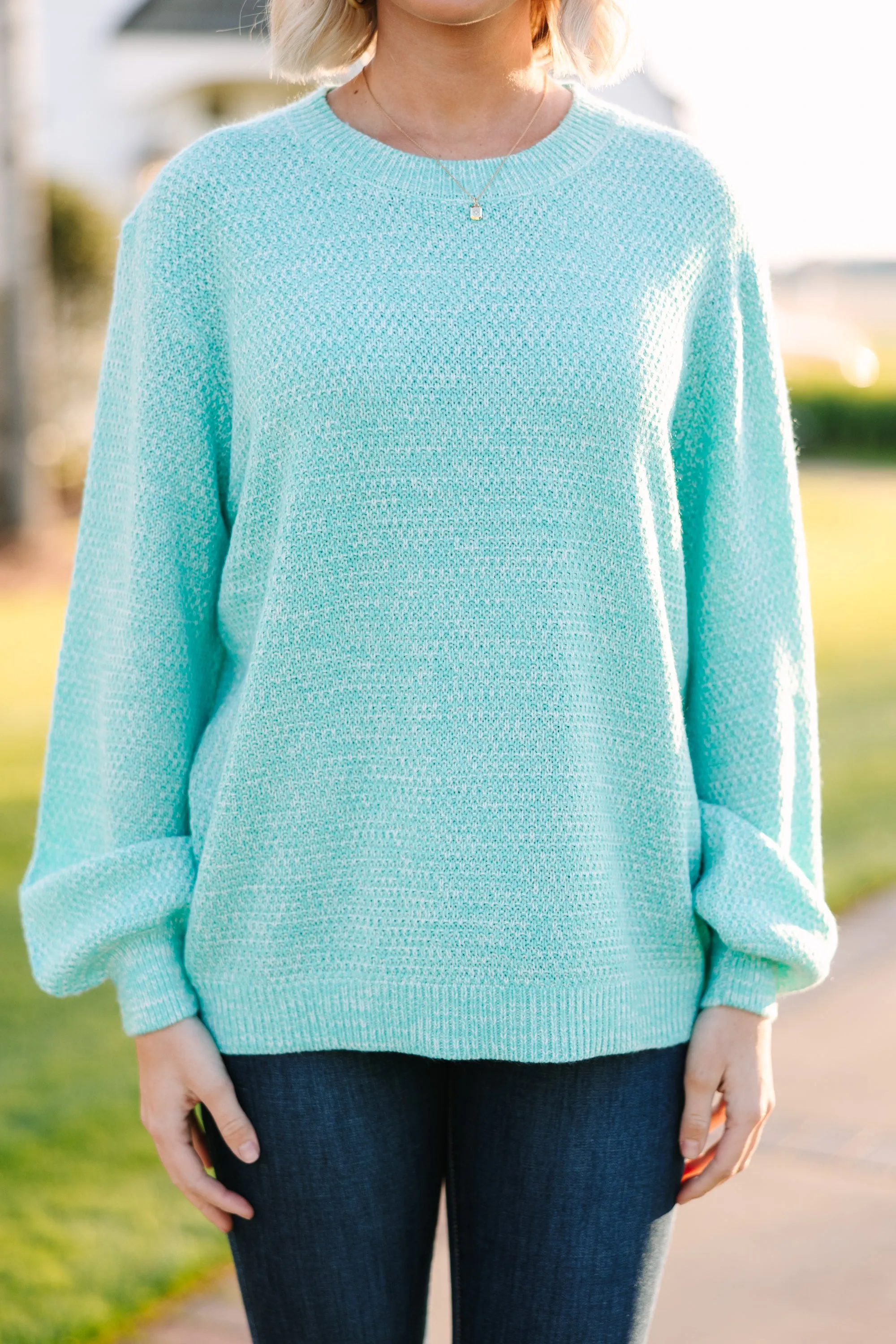 The Slouchy Mint Green Bubble Sleeve Sweater