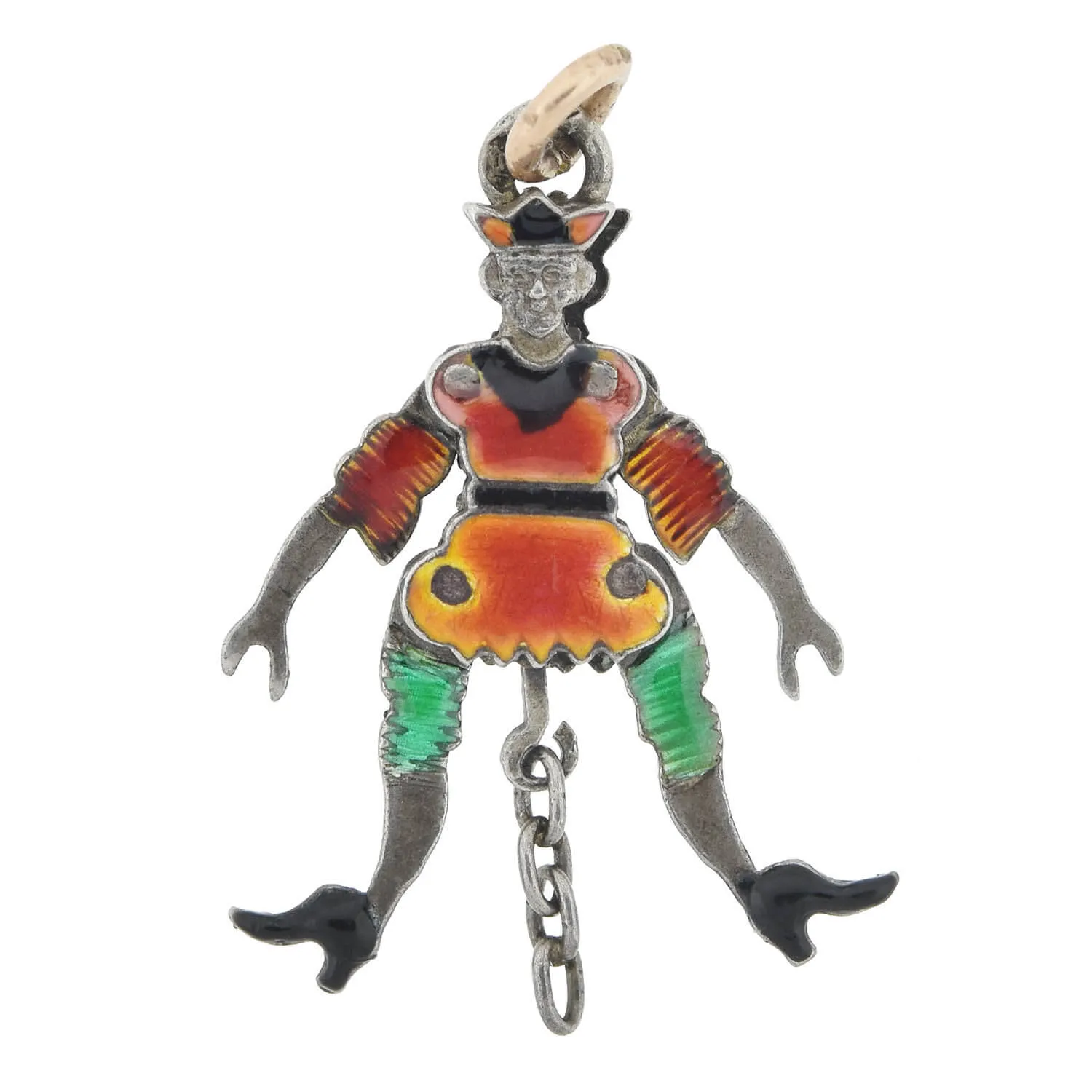 Victorian Sterling Enamel Double-Sided   Moveable Jester Puppet Charm