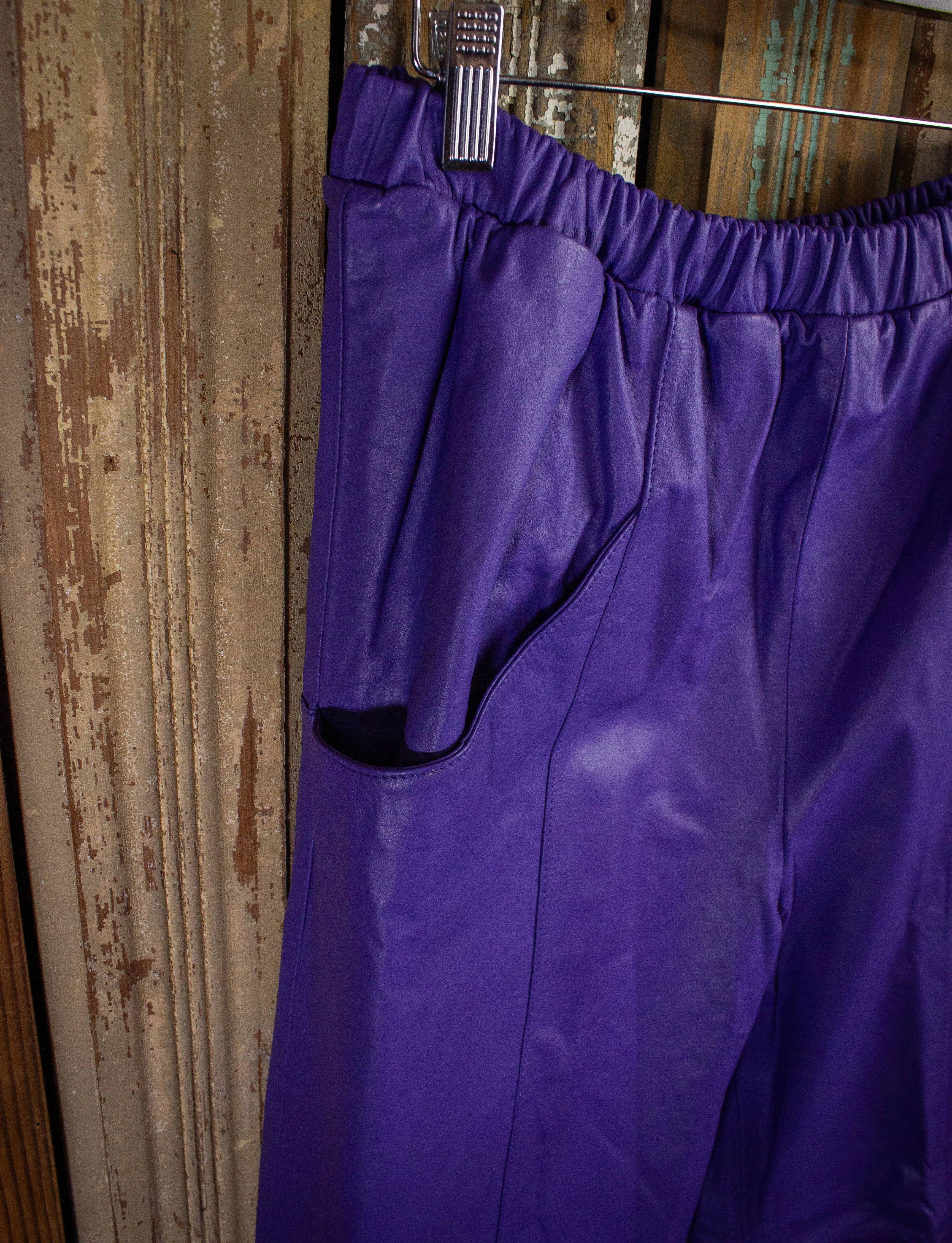 Vintage Sally B Leather Pants 80s Purple Medium