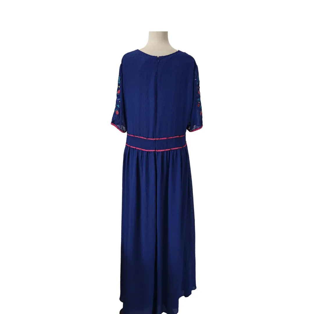 Wild Flowers Blue Embroidered Maxi Dress | Brand New |