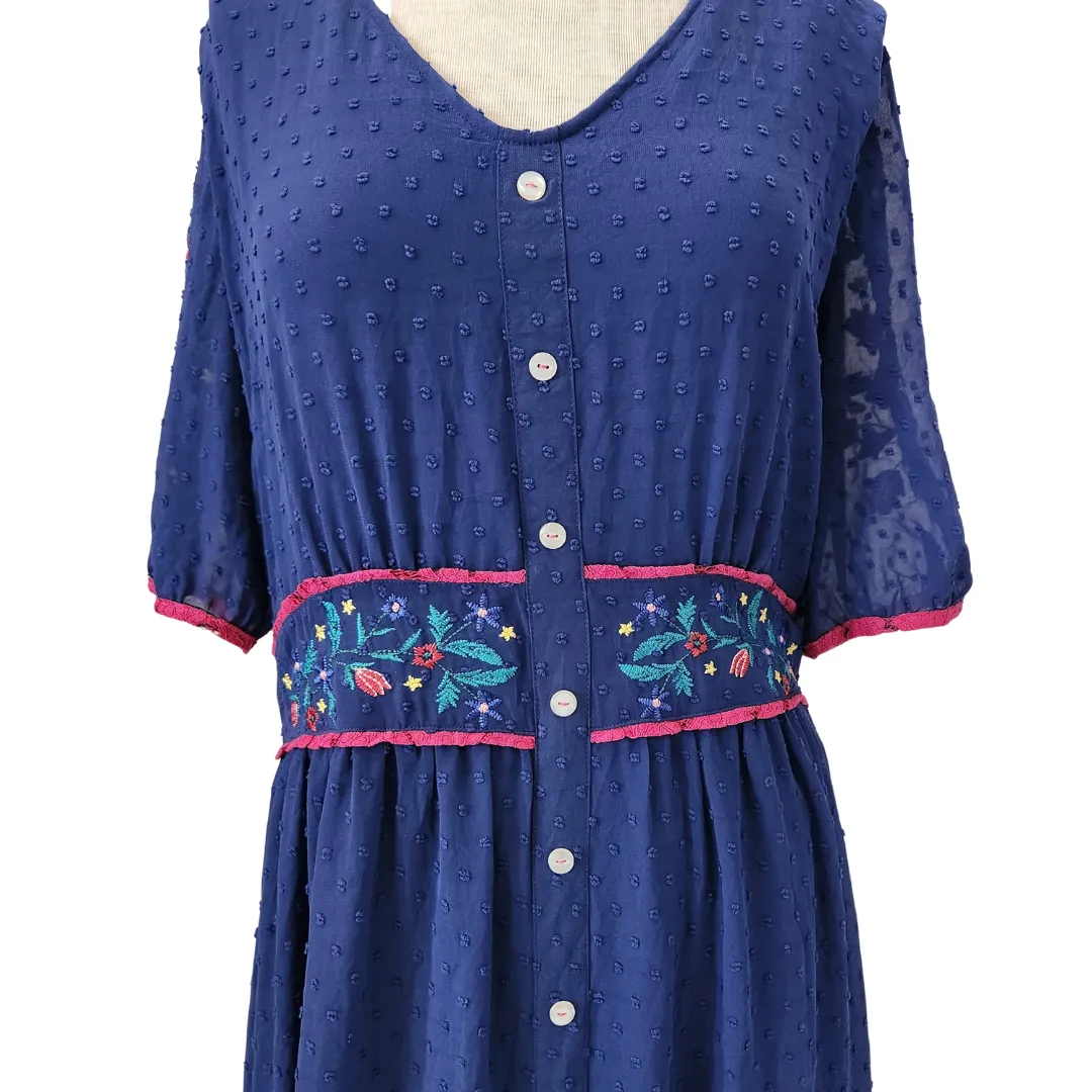 Wild Flowers Blue Embroidered Maxi Dress | Brand New |