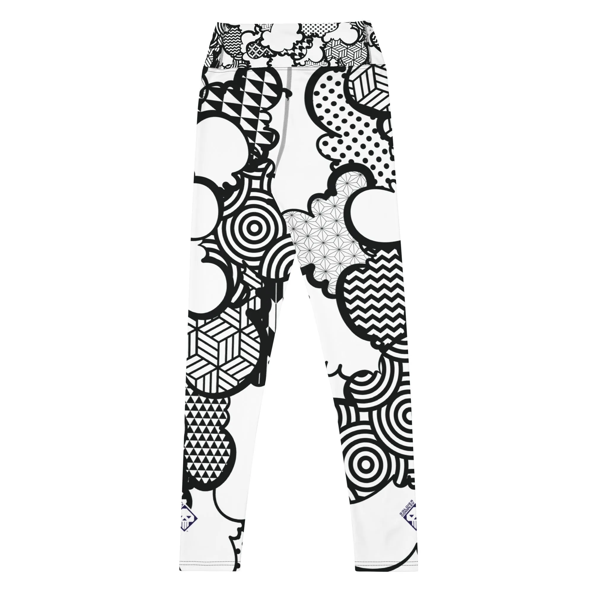 Women's Black and White Graffiti Clouds High Waist Yoga Pants Workout Leggings For Jiu Jitsu 001