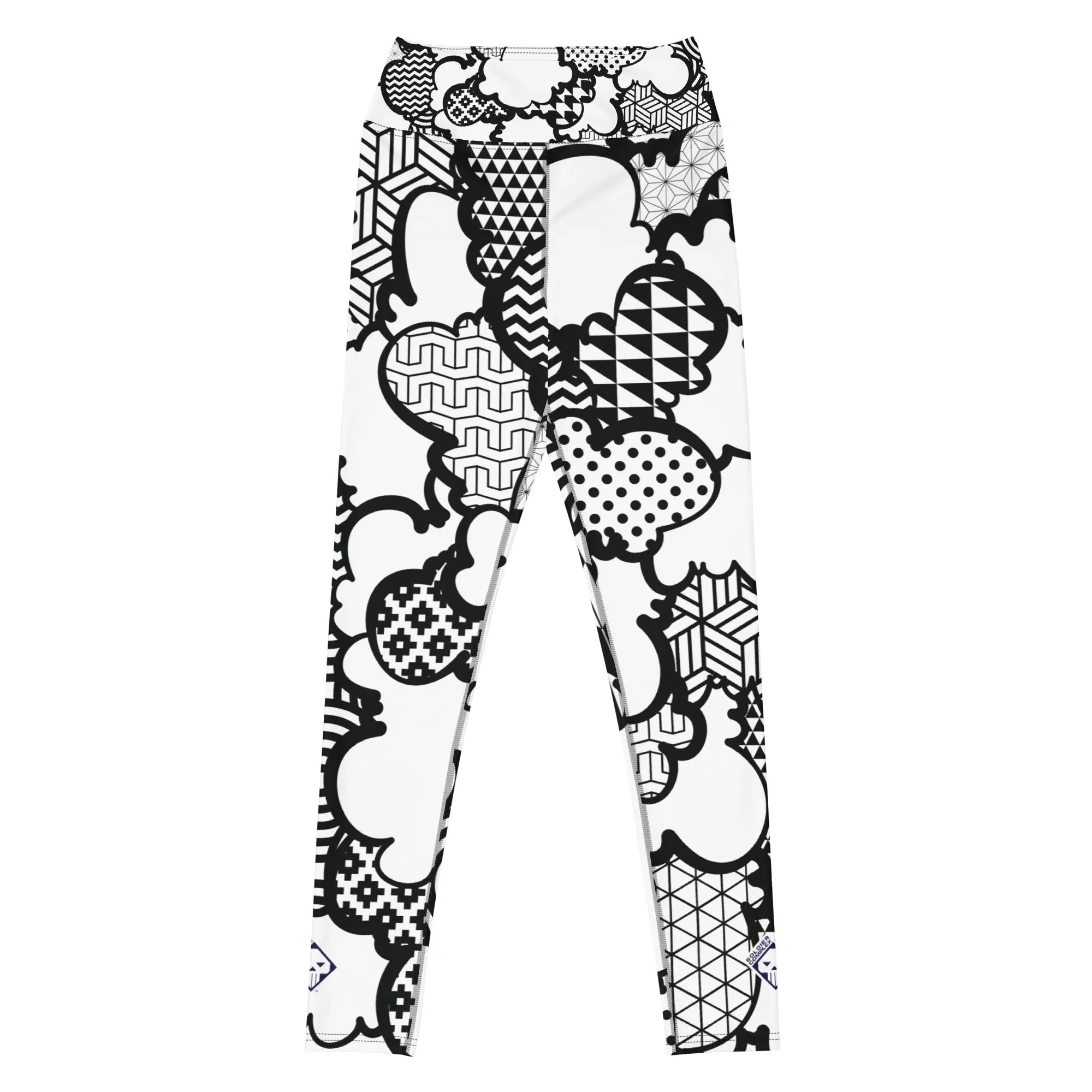 Women's Black and White Graffiti Clouds High Waist Yoga Pants Workout Leggings For Jiu Jitsu 001