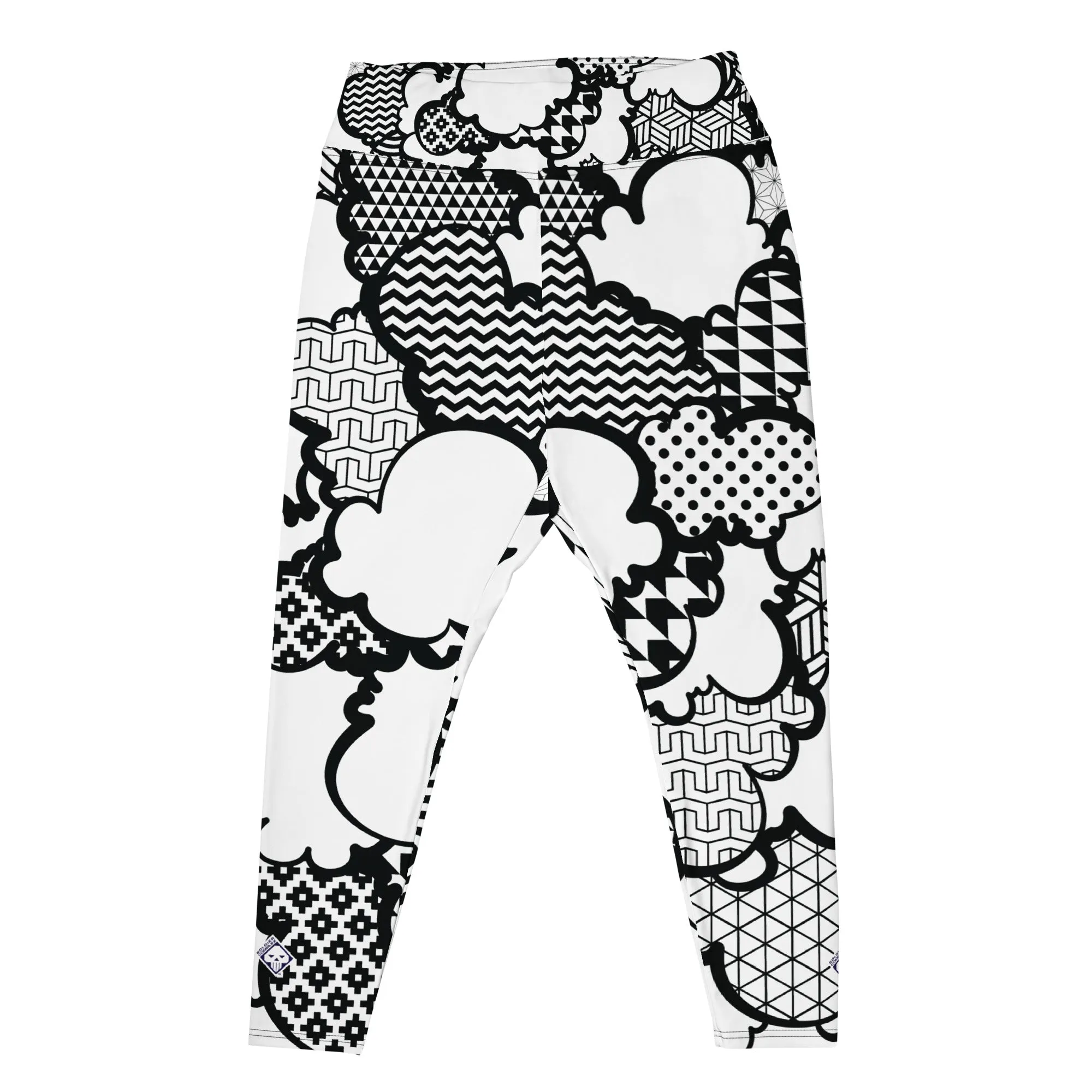 Women's Black and White Graffiti Clouds Plus Size Yoga Pants Workout Leggings For Jiu Jitsu 001