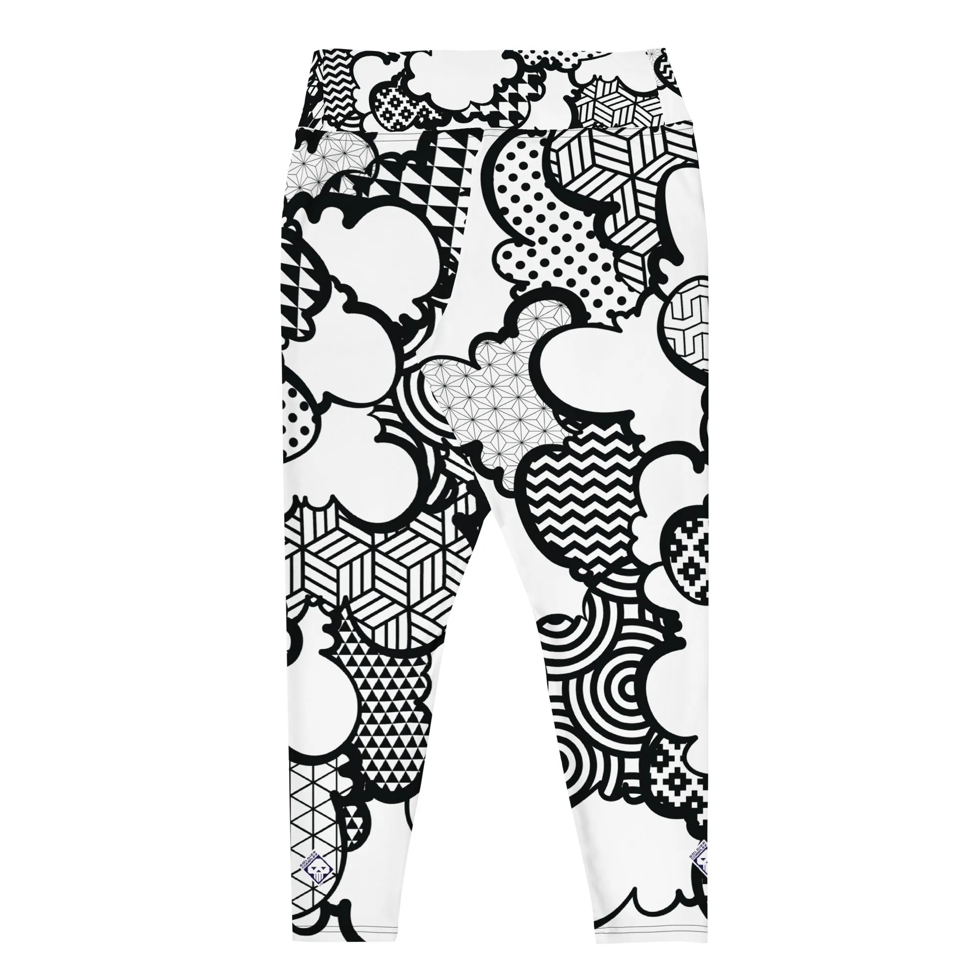 Women's Black and White Graffiti Clouds Plus Size Yoga Pants Workout Leggings For Jiu Jitsu 001