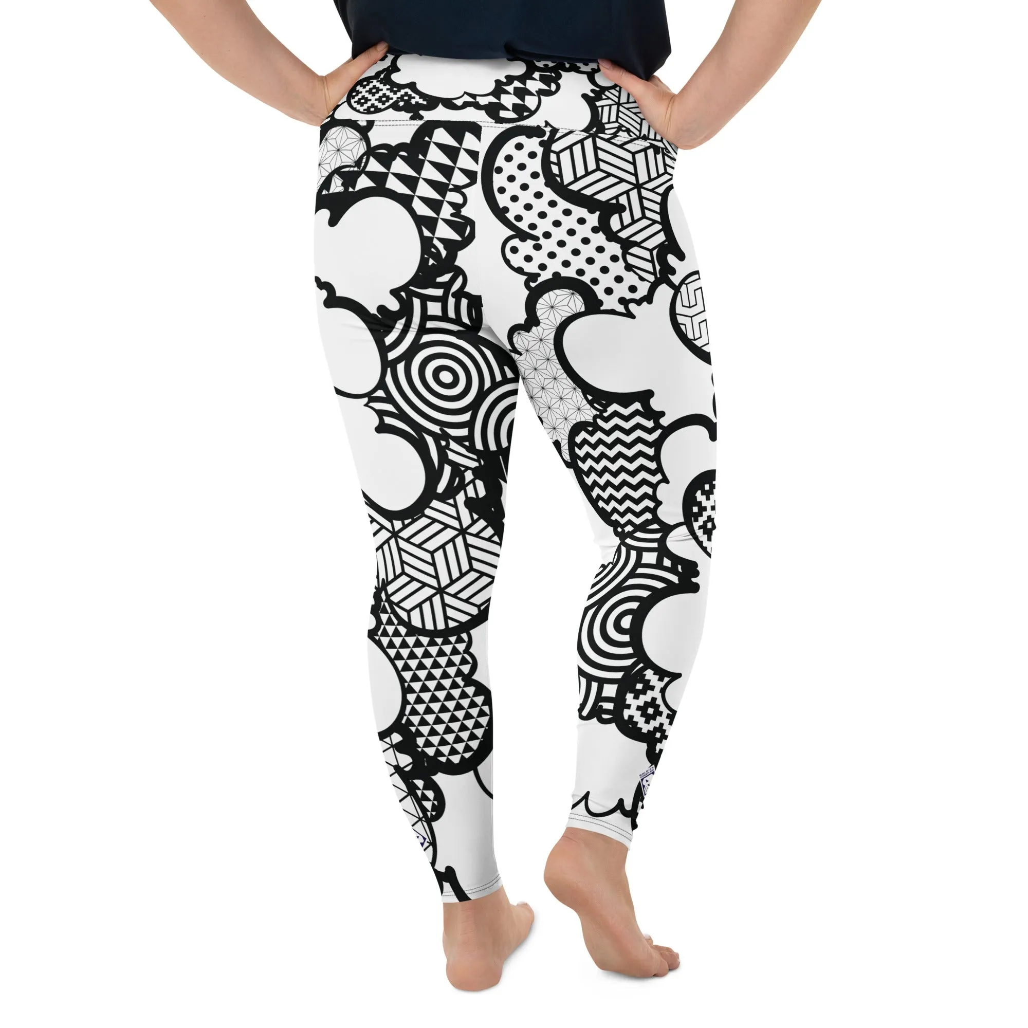 Women's Black and White Graffiti Clouds Plus Size Yoga Pants Workout Leggings For Jiu Jitsu 001