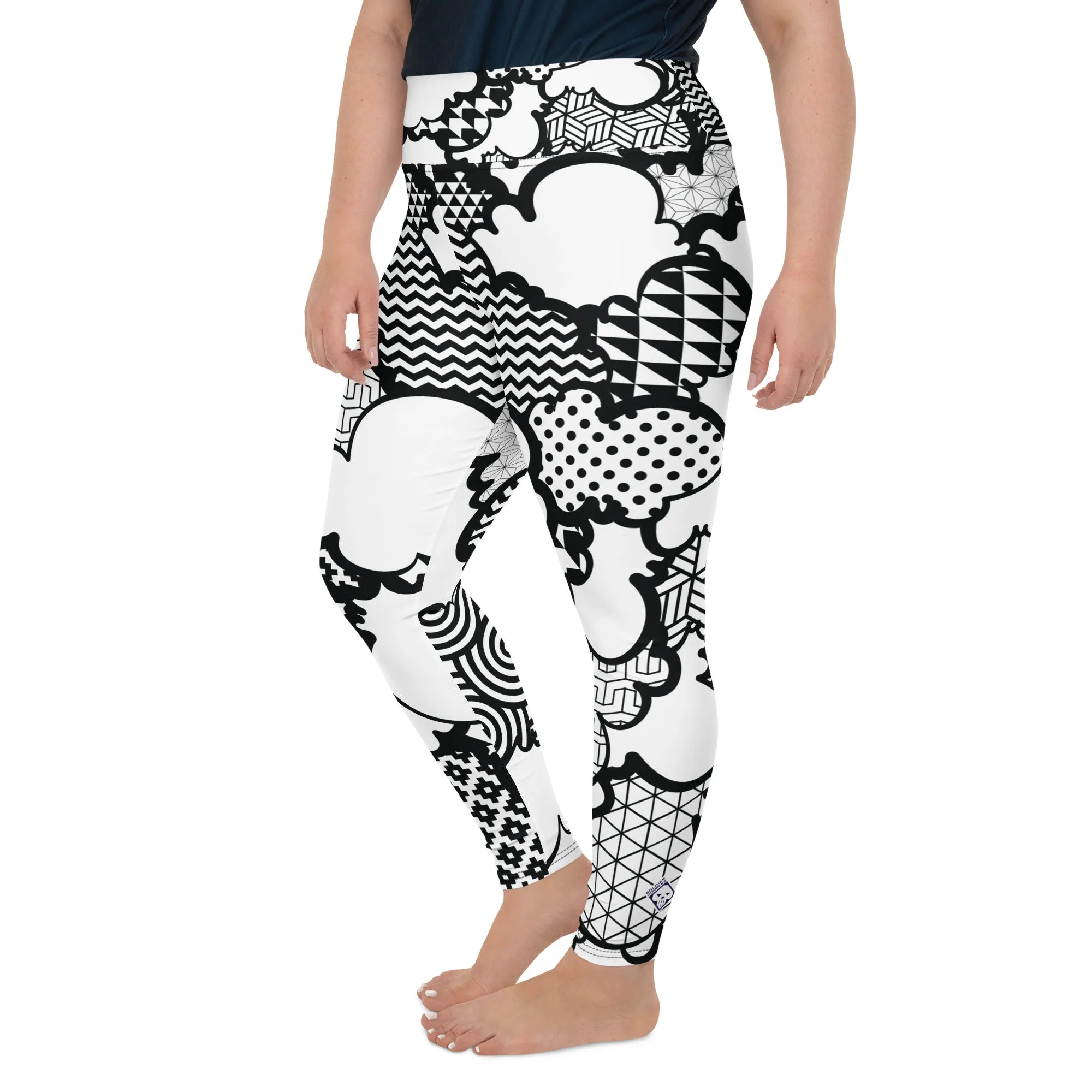 Women's Black and White Graffiti Clouds Plus Size Yoga Pants Workout Leggings For Jiu Jitsu 001