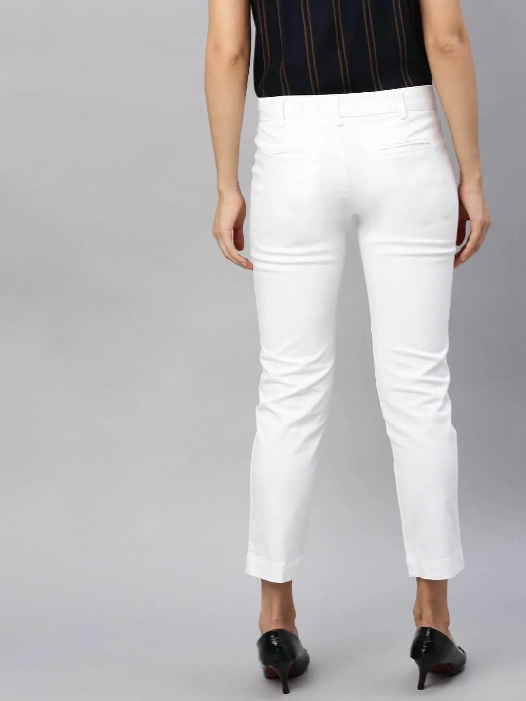 Women's Cotton Lycra White Regular Fit Pant